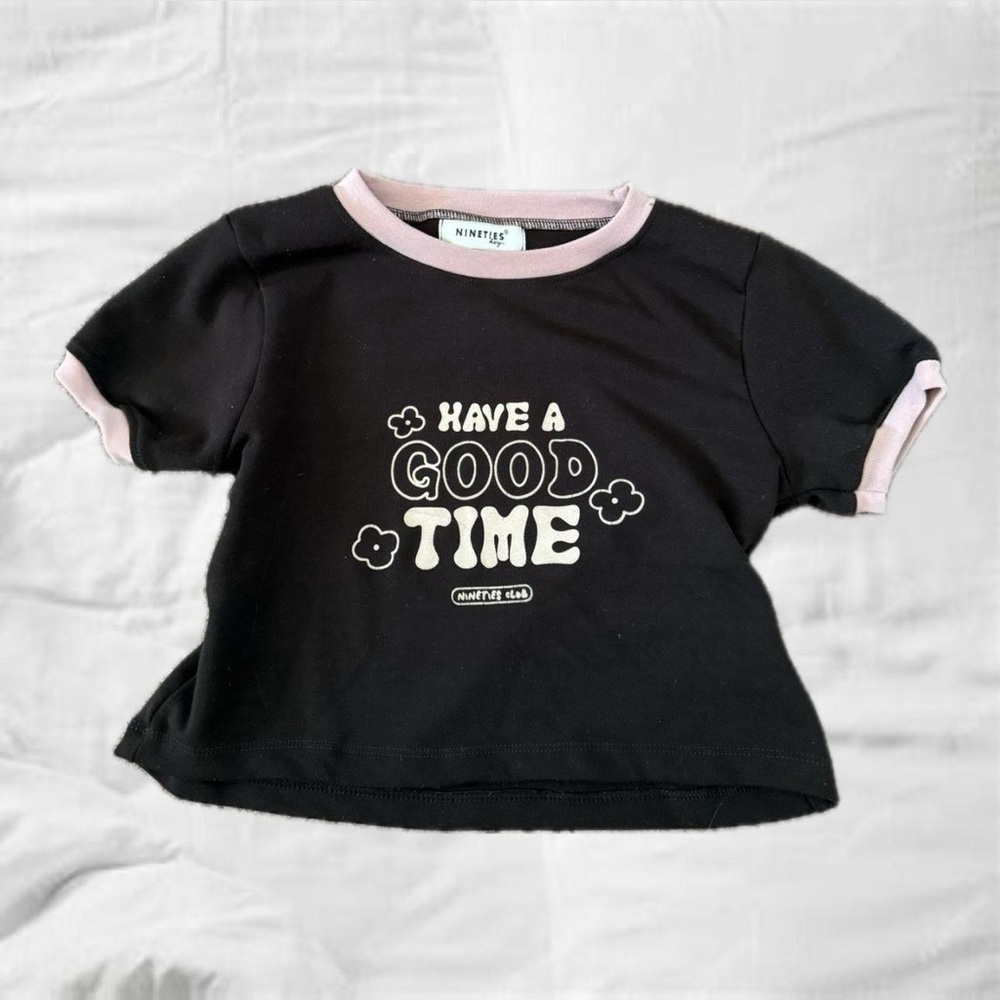Ninety Black and Pink Graphic Crop T-Shirt
